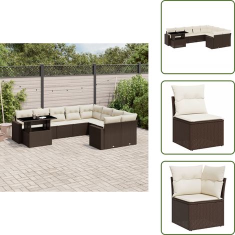 10-tlg. Garten-Sofagarnitur mit Kissen Braun Poly Rattan - Gartenmöbel Set - PE-Rattan Möbel - Outdoor Lounge - Gartenecke - Terrassenset (1/5)