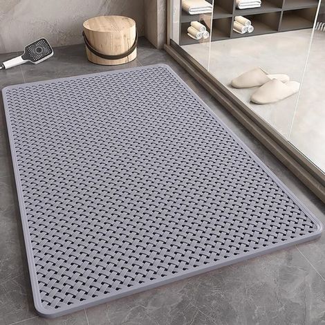 Tapis de bain antidérapant, tapis de bain antidérapant avec ventouse et trous d'évacuation pour douche 36 x 69 cm (gris) (1/5)
