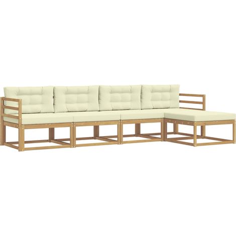 Conjunto de sofás de exterior 4 uds. Blanco y Crema Poliéster vidaXL (1/5)