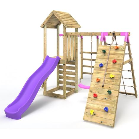 Rebo Wooden Climbing Frame with Swings, Slide, Up & over Climbing wall and Monkey Bars - Carpathian
