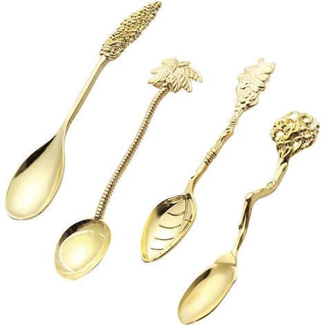 Lot de 4 cuillères à dessert vintage style royal, décorées de motifs de noix de coco, pour la cuisine, le bar ou la salle à manger.