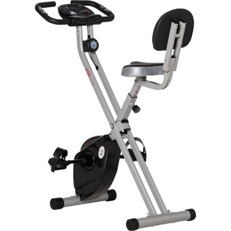 Vélo d'exercice pliable avec dossier, 8 niveaux de résistance, volant d'inertie, écran LCD, moniteur de fréquence cardiaque et siège réglable (1/5)