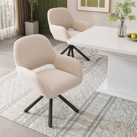 Set de 2 sillas de comedor giratorias de terciopelo beige con reposabrazos, asiento cómodo y montaje rápido, para salón o comedor de uso diario  CHICFURN (1/5)