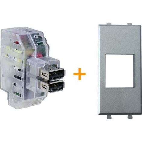 Fanton caricatore doppia presa USB AA 5V 2,4A Compatibile Ave Allumia metallizzato