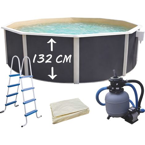 Piscine hors-sol acier Toi ANTHRACITE MAGNUM COMPACT ronde Ø 350x132cm liner sable