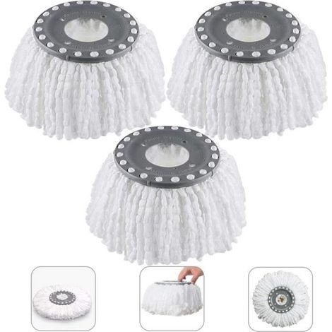 3Pcs Têtes Microfibre Balai, Mop Heads, Tête de Vadrouille Rechange Rond Têtes Mop Rotation à 360 pour Balais Serpillère Rotatif 36 (1/4)