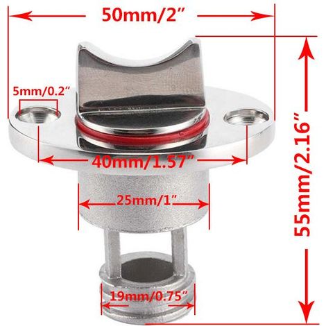 Bouchon de vidange en acier inoxydable 316 pour applications marines, avec rondelle rouge et joint d'étanchéité rouge. (1/3)