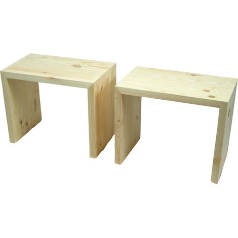 2er Set Beistelltisch 50x40x30cm Sitzhocker in natur (1/5)