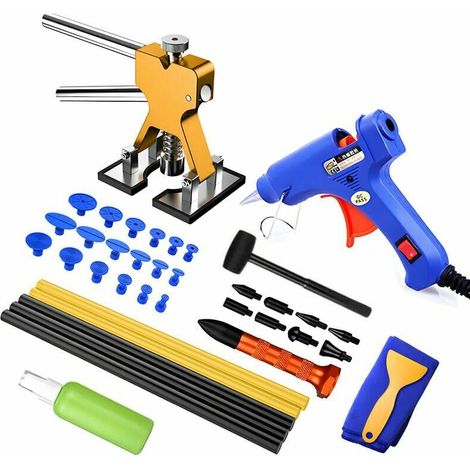 Kit de débosselage, kit de débosselage, largeur réglable, outil de débosselage sans peinture pour carrosserie automobile/moto/réfrigérateur (doré) (1/5)