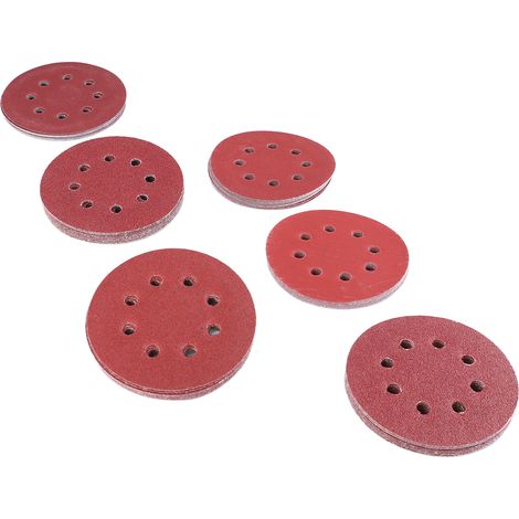60 Stück Schleifscheiben 5 Zoll 8 Löcher 6 Sorten Schleifpapier Klettverschluss Rundes Schleifpapier zum Polieren (1/5)