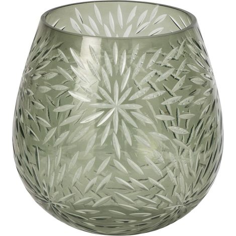 Photophore Relief en Verre "Anouk" 18cm Kaki (1/3)