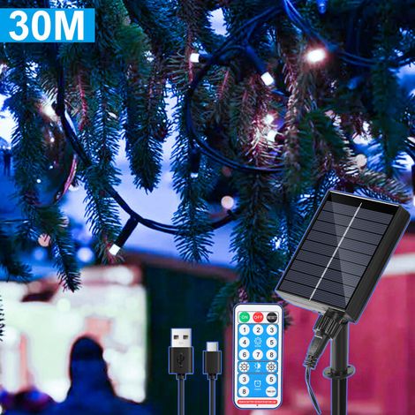 SWANEW Guirlanda Solare LED Ghirlanda Luminosa Tenda LED Party Giardino Interno Esterno Decorazione Illuminazione Natalizia 30M 300LEDs Bianco Freddo 2 x (1/5)