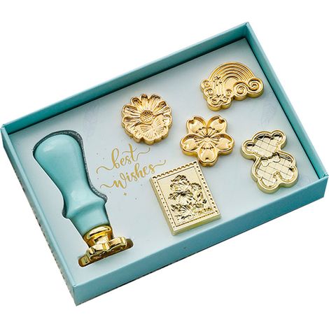 Cachet À Cire - Kit Complet Avec Manche En Bois Et 6 Embouts Interchangeables - Pour Enveloppes Cartes Invitations Et Emballages Cadeaux - 1 Pièce (1/5)