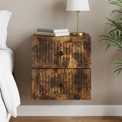 Table de chevet murale avec 4 tiroirs en bois d’ingénierie chêne fumé 33 x 34,5 x 40 cm - PANGIVO (1/5)