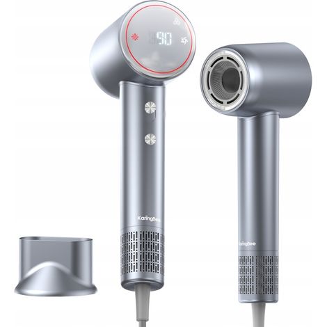 Asciugacapelli potente Karingbee HS01 con ionizzazione, 1500W, colore grigio.