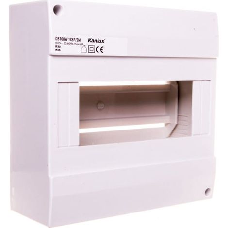 Quadro di distribuzione modulare in plastica 1x8 per montaggio a superficie IP30 IK06 N+PE classe II senza sportello DB108W 1X8P/SM bianco 3852