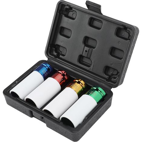 Lot de 4 douilles à impact métriques 1/2 po pour écrous de roue, 4 couleurs différentes, anti-rayures, pour réparation (1/5)