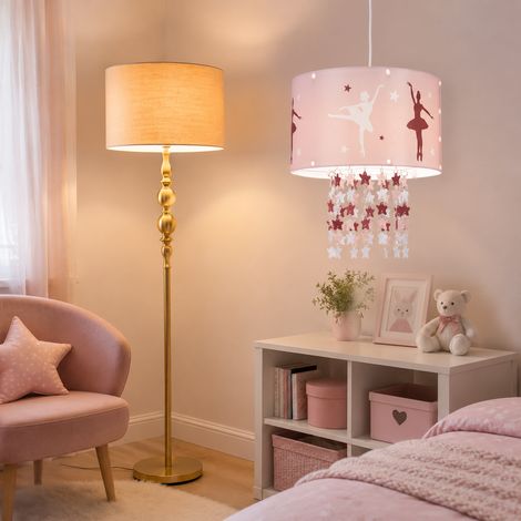 Set di lampade vintage per la casa (2 pezzi) – Lampada a sospensione "Ballerina" rosa e lampada da salotto beige (1/5)
