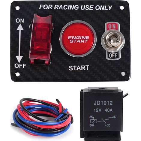 Car modification combination switch, multi-purpose ignition T3 carbon fiber panel switch, rocker type, one-button start, universal - T1 (1/4)