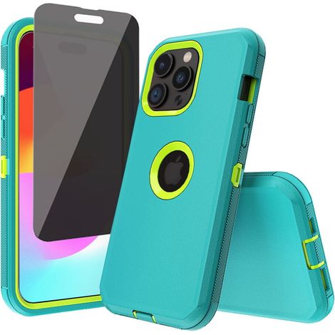 Custodia TASHHAR per iPhone 15 Pro + pellicola protettiva per la privacy, protezione antiurto 3 in 1 di livello militare, resistente e rimovibile – Verde + Giallo (1/2)