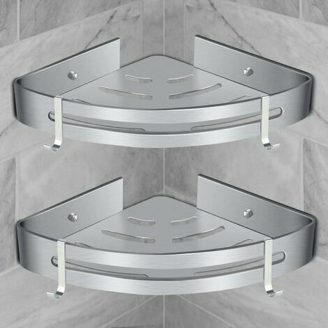 Étagère de douche d'angle, étagère de salle de bain sans perçage, étagère de douche murale adhésive (lot de 2) (1/4)