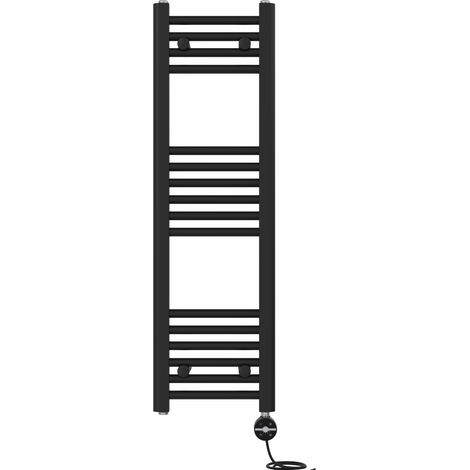 NRG Prefilled Thermostatic Electric Straight Heated Towel Rail Radiator 1000 X 300mm Black