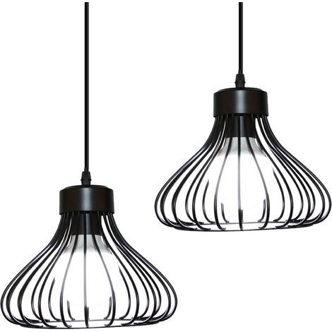 2x Suspension Luminaire Cage Industriel Vintage Métal Rétro Ø23cm, Lustre Abat-Jour Lampes Edison Culot E27 - Noir BLOW (1/5)