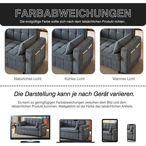 Canapé convertible 2 places 3 en 1 en tissu chenille, rangements intégrés dans les accoudoirs, lit d’appoint avec poches latérales, cadre en acier résistant, meuble polyvalent pour salon ou chambre in (1/5)