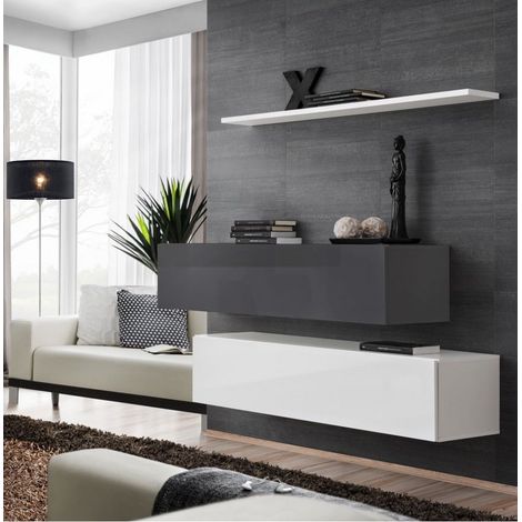 Commode - Switch SB II - 2 bancs TV - 1 étagère - Blanc et graphite - Modèle 2 - Livraison gratuite