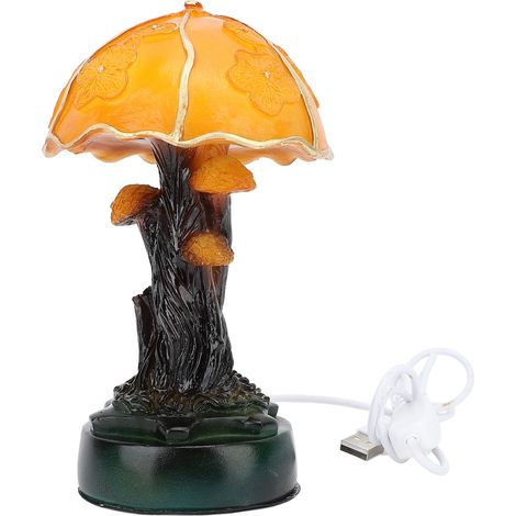 Ortviai Lampe de table champignon en résine, design rétro bohème, 16,5 cm, lumière chaude, pour chambre ou salon (1/5)