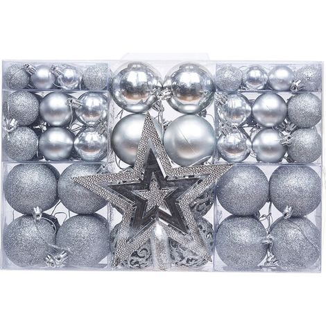 101er-Pack robuster Christbaumschmuck aus Kunststoff, Weihnachtsdekoration für drinnen und draußen, silberfarben (1/4)