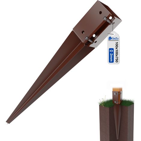Réglable Support de poteau à enfoncer 101x101x750mm Marron Pieu de sol galvanisé à chaud (1/5)