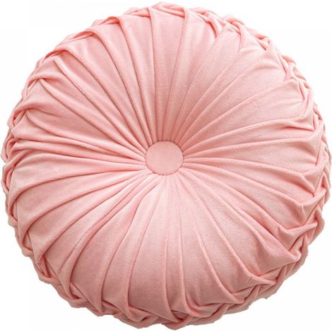 Coussin rond plissé - Coussin en forme de roue de citrouille - Coussin décoré à la main - Coussin - 38 cm - Coussin décoratif - Coussin rond - Convient pour canapé, camping, chambre, voiture - Rose (1/5)
