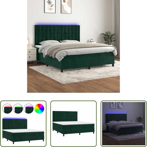 Matelas LED -  Sommier à lattes de lit matelas et LED Vert foncé 160x200 cm (1/5)