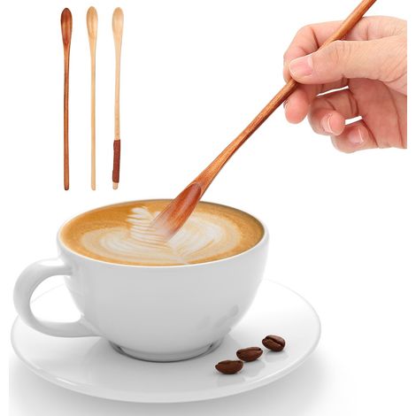 3-teiliges Set mit langen Holzlöffeln zum Mischen von Kaffee, Milch und Honig, ideal für die Küche. (1/5)