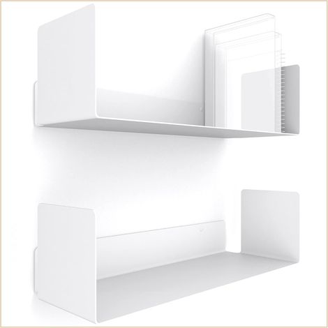 Lot de 2 étagères murales Blanches [2x40cm] - Étagères flottantes, étagères à Livres, Planche et Tablette, Planche Murale, Tablette Murale (1/2)
