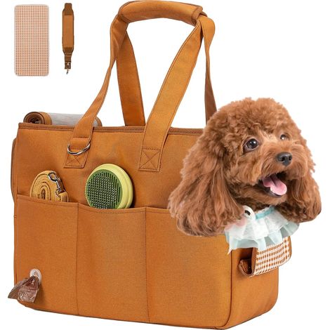 Trasportino per animali domestici portatile e morbido, con dispositivi di sicurezza integrati, colore marrone. (1/2)