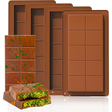 Moldes de silicona para barras de chocolate profundas de 4 piezas, molde profundo para tabletas de chocolate, molde de silicona para chocolate (1/5)