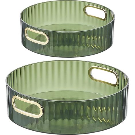 2 Pcs Plateau Tournant, Multifonction Porte-Épices 360 ° Organisateur de Cuisine, Rangement Rotatifs à 360° pour Salle de Bain,Support pour Bocaux et épices, Vert (1/5)