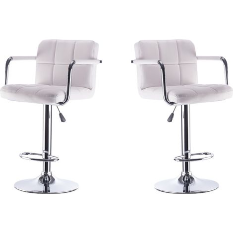 Hobag – Lot de 2 tabourets de bar – Hauteur d'assise réglable 64-85cm – Pied en acier – Assise en polyuréthane – Coloris blanc
