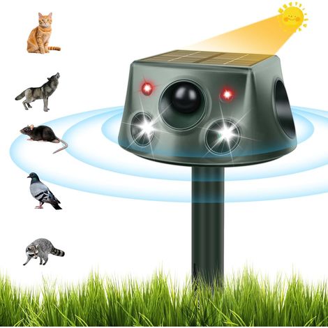 Katzenvertreiber für den Außenbereich, Ultraschall-Katzenvertreiber, 6 einstellbare Modi, Solar- und USB-Aufladung, IP66 wasserdicht mit LED-Licht, verhindert Katzen, Hunde, Mäuse, Füchse und andere T (1/5)