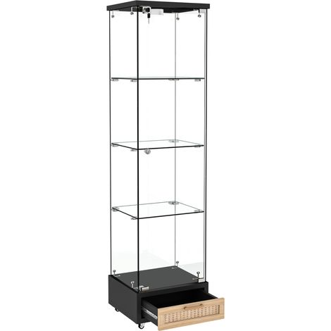 Moderne Glasvitrine mit Schubladen, LED-Beleuchtung, Tür aus gehärtetem Glas, Schwarz (1/5)