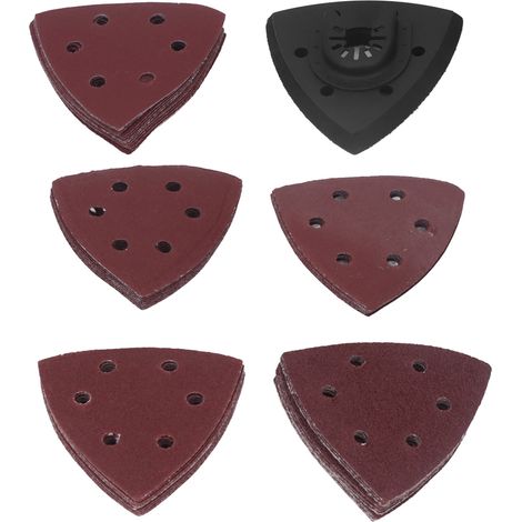 Set mit 51 dreieckigen Schleifpads (8,9 cm Durchmesser), 6 Sauglöchern, Schleifpapier für Holz und Metall (1/5)