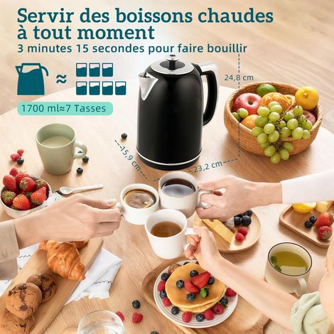 Ensemble bouilloire et grille-pain, bouilloire en acier inoxydable 1,7 L et 2200 W et grille-pain à 2 tranches, noir (1/5)