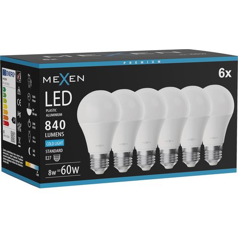 Mexen Nova 6x Ampoule LED E27, A60, 8W, Froid - 6500K, 840 lm - L100-E27-0865-01x06 (1/3)