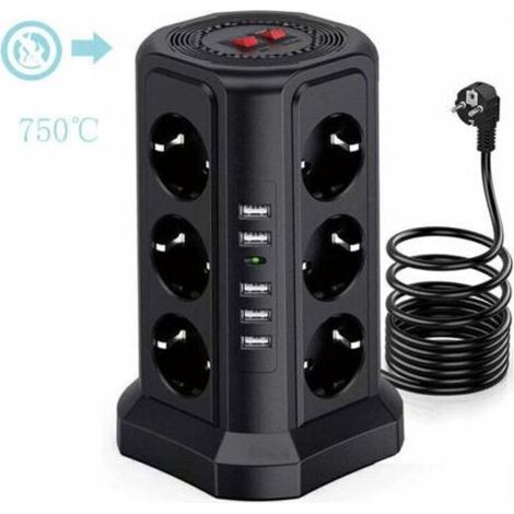 Tour multiprise parafoudre et surtension, Multiprise Electrique avec 5 Ports USB et 12 Prises, multiprise avec et 3 Interrupteurs, Blanc (1/5)
