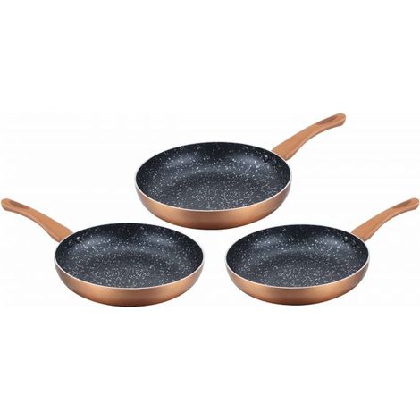 Lot de 3 Poêles en pierre 20 24 28cm Induction cuivre Cenocco CC2001-COP (1/3)
