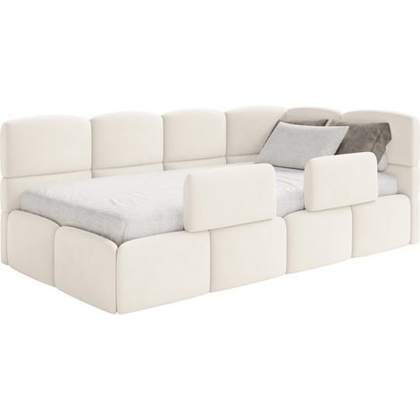 Selsey Cloudy – Kinderbett 120x200, Kopfteil rechts, Matratze & Bettkasten, Samt Creme