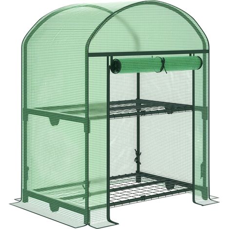 Caseta de jardín pequeña de Irovami con 2 estantes metálicos y revestimiento de PE, ideal para balcón y terraza (69 x 49 x 91 cm), color verde