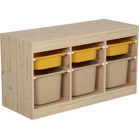 - Kinder-Aufbewahrungsmöbel mit Holzdekor und 6 bunten Behältern
